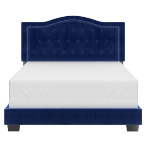 Worldwide Home Furnishings Pixie-60'' Modern Upholstered Bed With Elegant Button Tufting & Nail Head Detailing For Stylish Spaces Blue Velvet 101-296q-nav