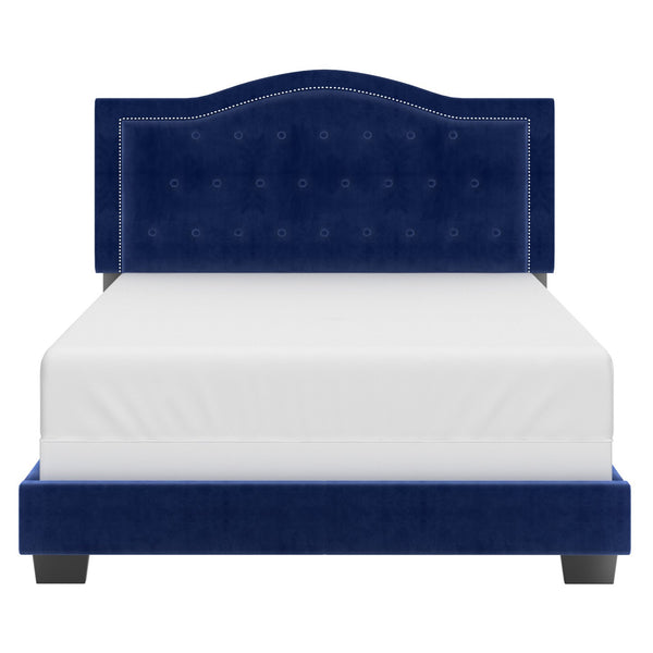 Worldwide Home Furnishings Pixie-60'' Modern Upholstered Bed With Elegant Button Tufting & Nail Head Detailing For Stylish Spaces Blue Velvet 101-296q-nav