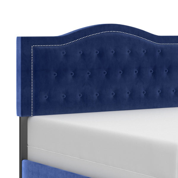 Worldwide Home Furnishings Pixie-60'' Modern Upholstered Bed With Elegant Button Tufting & Nail Head Detailing For Stylish Spaces Blue Velvet 101-296q-nav