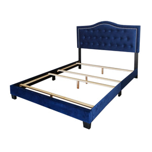 Worldwide Home Furnishings Pixie-60'' Modern Upholstered Bed With Elegant Button Tufting & Nail Head Detailing For Stylish Spaces Blue Velvet 101-296q-nav