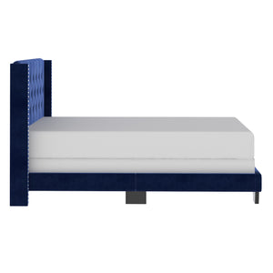 Worldwide Home Furnishings Gunner-60'' Elegant Blue Bed With Button Tufted Headboard & Sturdy Wood Slats For Ultimate Comfort Blue Velvet 101-299q-nav