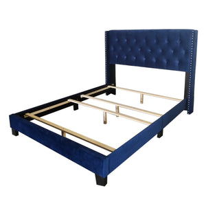 Worldwide Home Furnishings Gunner-60'' Elegant Blue Bed With Button Tufted Headboard & Sturdy Wood Slats For Ultimate Comfort Blue Velvet 101-299q-nav