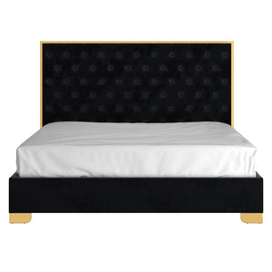 Worldwide Home Furnishings Lucille-78'' Bed - Luxurious Velvet Upholstered Design With Stylish Button Tufting & Metal Legs Black,Gold Velvet,Metal 101-596k-bk_Gl