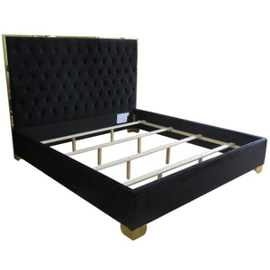 Worldwide Home Furnishings Lucille-78'' Bed - Luxurious Velvet Upholstered Design With Stylish Button Tufting & Metal Legs Black,Gold Velvet,Metal 101-596k-bk_Gl