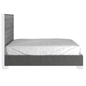 Worldwide Home Furnishings Lucille-78'' Bed - Luxurious Velvet Upholstered Design With Stylish Button Tufting & Metal Legs Grey,Silver Velvet,Metal 101-596k-gy_Ch