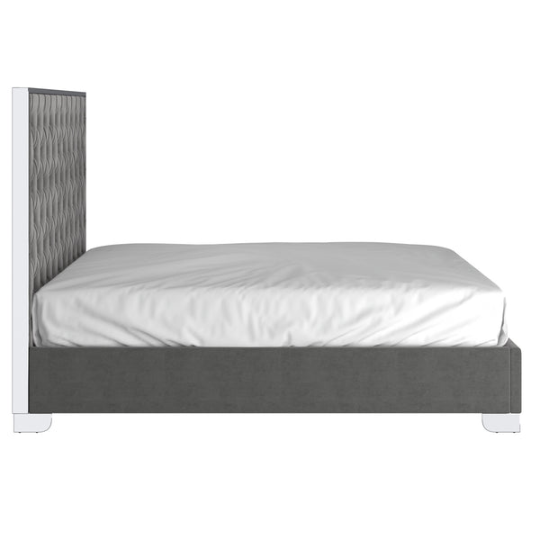 Worldwide Home Furnishings Lucille-78'' Bed - Luxurious Velvet Upholstered Design With Stylish Button Tufting & Metal Legs Grey,Silver Velvet,Metal 101-596k-gy_Ch
