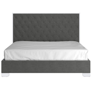 Worldwide Home Furnishings Lucille-78'' Bed - Luxurious Velvet Upholstered Design With Stylish Button Tufting & Metal Legs Grey,Silver Velvet,Metal 101-596k-gy_Ch