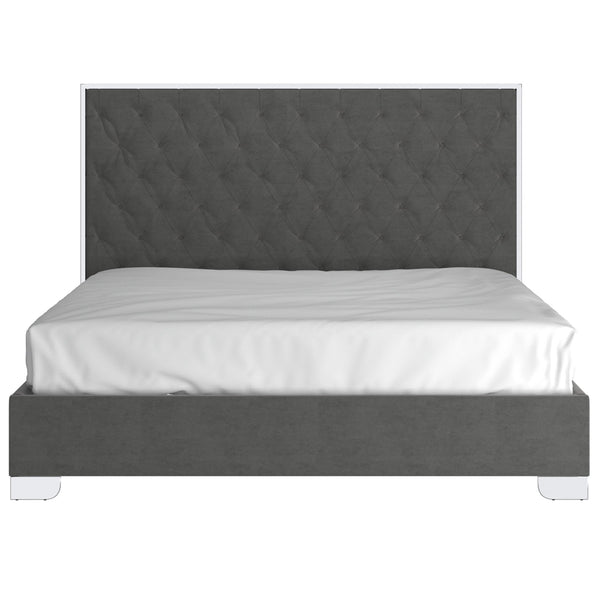 Worldwide Home Furnishings Lucille-78'' Bed - Luxurious Velvet Upholstered Design With Stylish Button Tufting & Metal Legs Grey,Silver Velvet,Metal 101-596k-gy_Ch