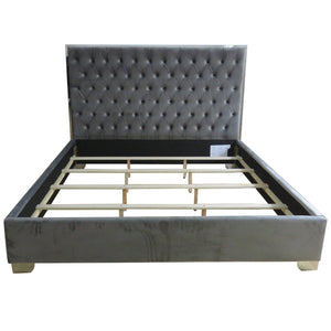 Worldwide Home Furnishings Lucille-78'' Bed - Luxurious Velvet Upholstered Design With Stylish Button Tufting & Metal Legs Grey,Silver Velvet,Metal 101-596k-gy_Ch