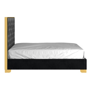 Worldwide Home Furnishings Lucille-60'' Bed: Luxurious Velvet Upholstered Design With Polished Stainless Steel Legs For Style Black,Gold Velvet,Metal 101-596q-bk_Gl