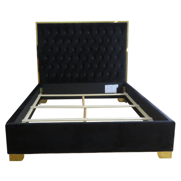 Worldwide Home Furnishings Lucille-60'' Bed: Luxurious Velvet Upholstered Design With Polished Stainless Steel Legs For Style Black,Gold Velvet,Metal 101-596q-bk_Gl