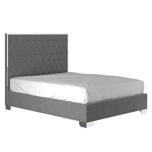 Worldwide Home Furnishings Lucille-60'' Bed: Luxurious Velvet Upholstered Design With Polished Stainless Steel Legs For Style Grey,Silver Velvet,Metal 101-596q-gy_Ch