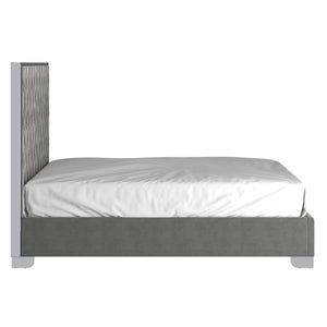 Worldwide Home Furnishings Lucille-60'' Bed: Luxurious Velvet Upholstered Design With Polished Stainless Steel Legs For Style Grey,Silver Velvet,Metal 101-596q-gy_Ch