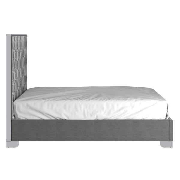 Worldwide Home Furnishings Lucille-60'' Bed: Luxurious Velvet Upholstered Design With Polished Stainless Steel Legs For Style Grey,Silver Velvet,Metal 101-596q-gy_Ch