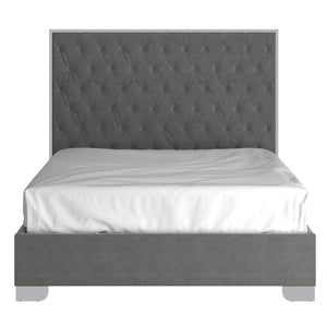 Worldwide Home Furnishings Lucille-60'' Bed: Luxurious Velvet Upholstered Design With Polished Stainless Steel Legs For Style Grey,Silver Velvet,Metal 101-596q-gy_Ch