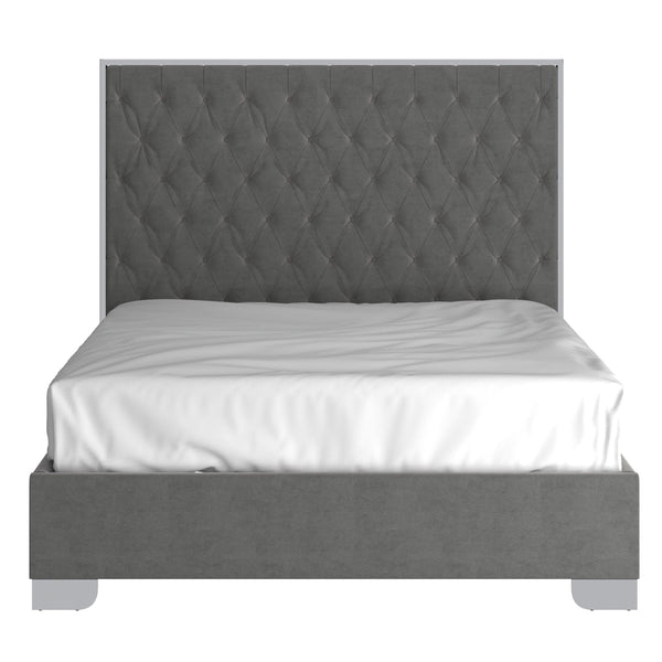 Worldwide Home Furnishings Lucille-60'' Bed: Luxurious Velvet Upholstered Design With Polished Stainless Steel Legs For Style Grey,Silver Velvet,Metal 101-596q-gy_Ch