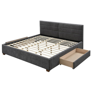 Worldwide Home Furnishings Emilio-78'' Bed: Modern Upholstered Storage Solution With Spacious Drawers For A Clutter-free Bedroom Charcoal Fabric,Wood 101-633k-ch