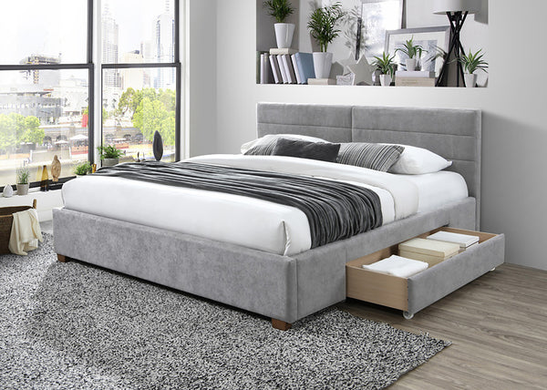 Worldwide Home Furnishings Emilio-78'' Bed: Modern Upholstered Storage Solution With Spacious Drawers For A Clutter-free Bedroom Light Grey Fabric,Wood 101-633k-lg