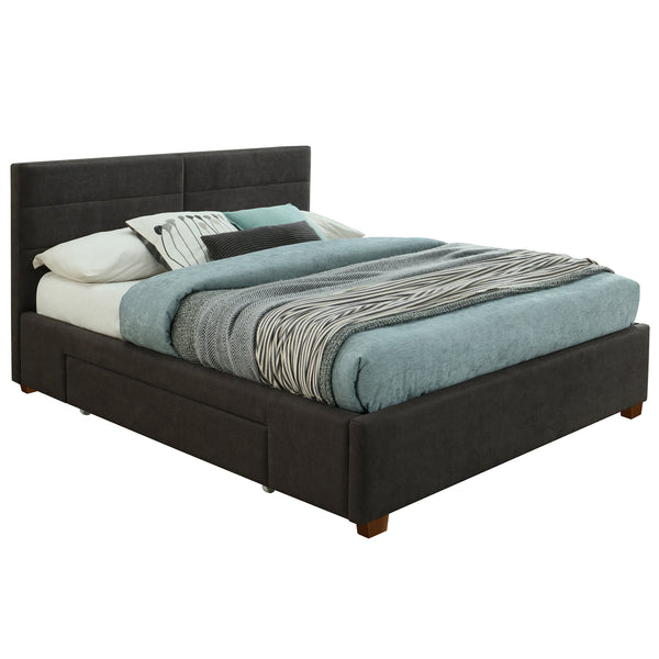 Worldwide Home Furnishings Emilio-60'' Platform Bed - Modern Upholstered Design With Spacious Storage Drawers For Clutter-free Living Charcoal Fabric,Wood 101-633q-ch