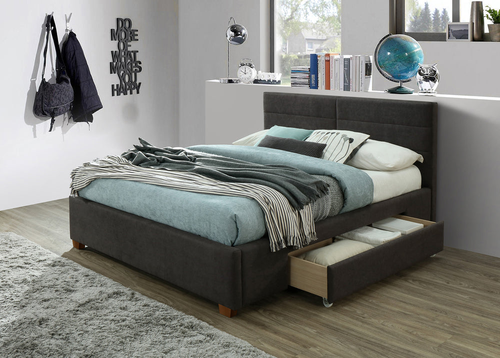 Worldwide Home Furnishings Emilio-60'' Platform Bed - Modern Upholstered Design With Spacious Storage Drawers For Clutter-free Living Charcoal Fabric,Wood 101-633q-ch