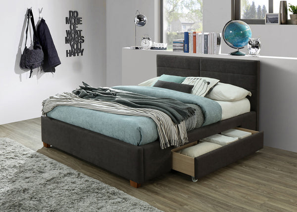 Worldwide Home Furnishings Emilio-60'' Platform Bed - Modern Upholstered Design With Spacious Storage Drawers For Clutter-free Living Charcoal Fabric,Wood 101-633q-ch