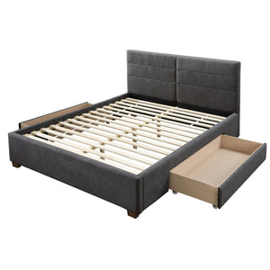 Worldwide Home Furnishings Emilio-60'' Platform Bed - Modern Upholstered Design With Spacious Storage Drawers For Clutter-free Living Charcoal Fabric,Wood 101-633q-ch