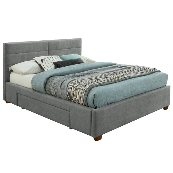 Worldwide Home Furnishings Emilio-60'' Platform Bed - Modern Upholstered Design With Spacious Storage Drawers For Clutter-free Living Light Grey Fabric,Wood 101-633q-lg