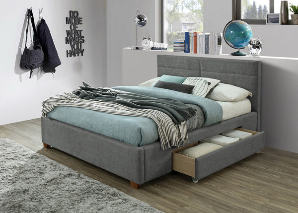 Worldwide Home Furnishings Emilio-60'' Platform Bed - Modern Upholstered Design With Spacious Storage Drawers For Clutter-free Living Light Grey Fabric,Wood 101-633q-lg
