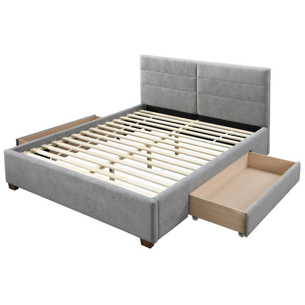 Worldwide Home Furnishings Emilio-60'' Platform Bed - Modern Upholstered Design With Spacious Storage Drawers For Clutter-free Living Light Grey Fabric,Wood 101-633q-lg