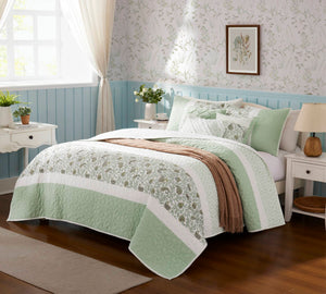 English Elm 6 Cotton Percale Quilt Set Full/Queen with 3 Decorative Pillows Breathable Printed Cotton Blend Comfort Sage Green 22.83 L x 17.72 W x 7.87 H B035P294113