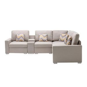 English Elm Nereo Six Piece Modular Sectional Linen Sofa with Built in Charging Console B2749S00125
