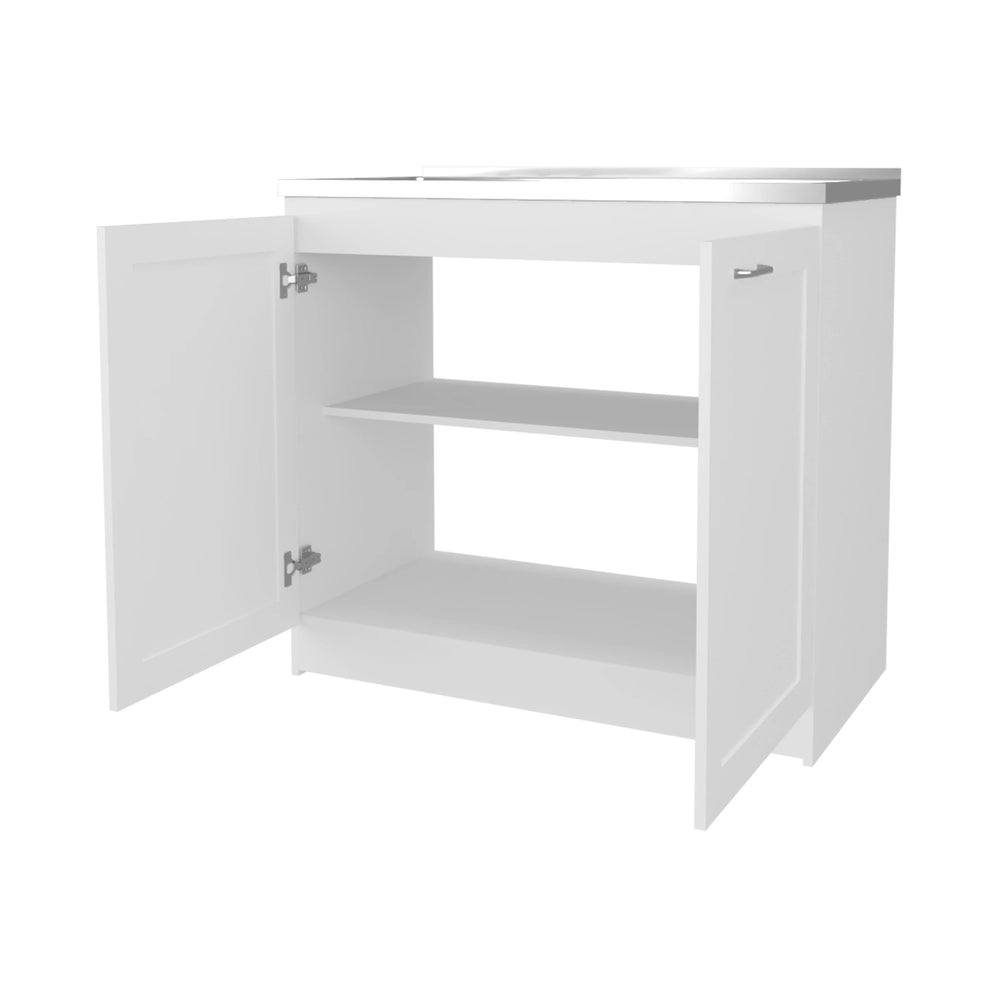 English Elm White 36" Sink Base Cabinet with Integrated Sink, Double Doors & Interior Shelf for Organized Kitchens B062S00626