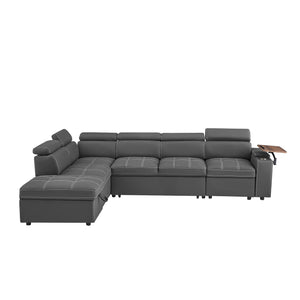 English Elm Grey Fabric Sectional Sofa Bed with Storage Ottoman, Pocket Spring Seats, Foam Comfort, Black Legs W588S00074