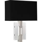 Robert Abbey Lincoln Wall Sconce Polished Nickel Finish w/ Crystal Accents Rectangular Black Opaque Parchment W/ Matte Silver Lining