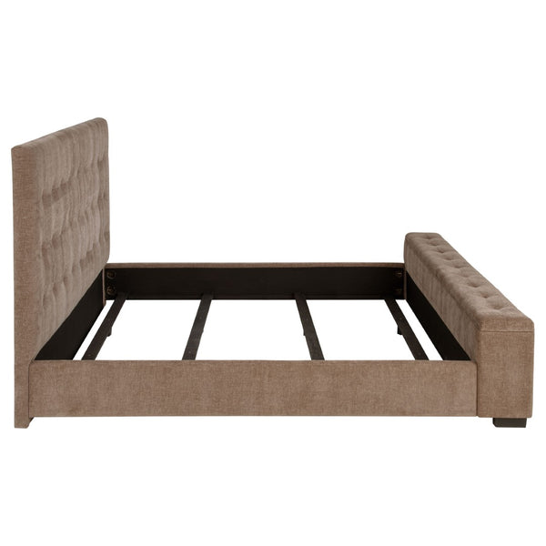 English Elm Crombie Tufted Brown Upholstered King Bed with Flame Visualizer and Bluetooth Speaker B062S01664