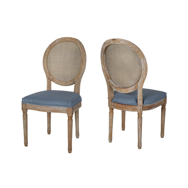 English Elm Christopher Knight Home® - DININGCHAIR Elegant Wicker & Fabric Dining Seat with Carved Legs Distressed Finish for Stylish Homes Light Blue 65165.00LBLU