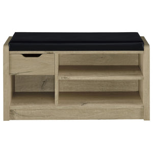 English Elm Astor Smoked Finish Entryway Bench with Drawer Open Shelving and Faux Leather Seat White Oak B062P440254