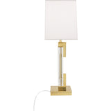 Robert Abbey Lincoln Table Lamp Modern Brass Finish w/ Crystal Accents Rectangular Pearl Dupioni Silk Shade