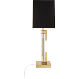 Robert Abbey Lincoln Table Lamp Modern Brass Finish w/ Crystal Accents Rectangular Black Opaque Parchment With Matte Gold Lining