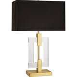 Robert Abbey Lincoln Table Lamp Modern Brass Finish w/ Crystal Accents Rectangular Black Opaque Parchment With Matte Gold Lining