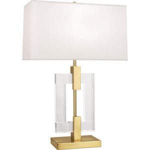 Robert Abbey Lincoln Table Lamp Modern Brass Finish w/ Crystal Accents Rectangular Pearl Dupioni Silk Shade