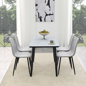English Elm Table and Chair Set Modern Marble Glass Top with Gray Linen Seats for Dining Room W1151S04657