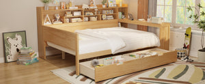 English Elm Wooden Twin Daybed with Trundle Built-in Desk and Open Shelves for Kids Rooms Natural N733S373385M