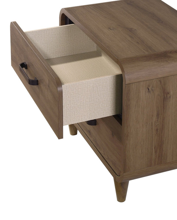 English Elm 1pc Contemporary Wooden Nightstand with Two Deep Drawers Warm Brown Bedroom Storage B2741P482250