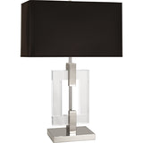 Robert Abbey Lincoln Table Lamp Polished Nickel Finish w/ Crystal Accents Rectangular Black Opaque Parchment W/ Matte Silver Lining