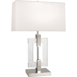 Robert Abbey Lincoln Table Lamp Polished Nickel Finish w/ Crystal Accents Rectangular Pearl Dupioni Silk Shade