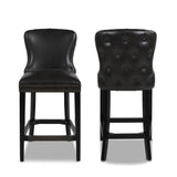 English Elm Sonoma 26 Inch Upholstered Armless Counter Height Bar Stool (Set Of 2), Vintage Black Brown Faux Leather