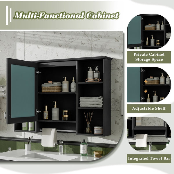 English Elm 3-in-1 Wall Mounted Bathroom Medicine Cabinet with Soft Close Mirror and Towel Bar Black N710P358613B