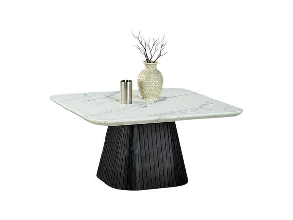 English Elm Contemporary Coffee Table With Faux Marble Top & Black Reeded Drum Base - Chic Living Room Accent B2741S00616