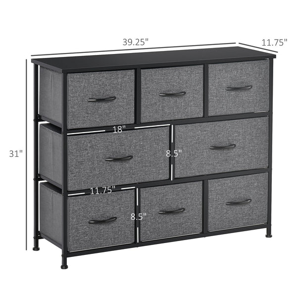 English Elm HOMCOM 8-Drawer Fabric Dresser Tower with MDF Top, Steel Frame, Anti-Tip Design for Bedroom W2225P229649